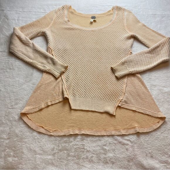 We The Free Peach Color Mixed Knit and Waffle fabric High Low Hem Sweater Size S - Picture 1 of 10